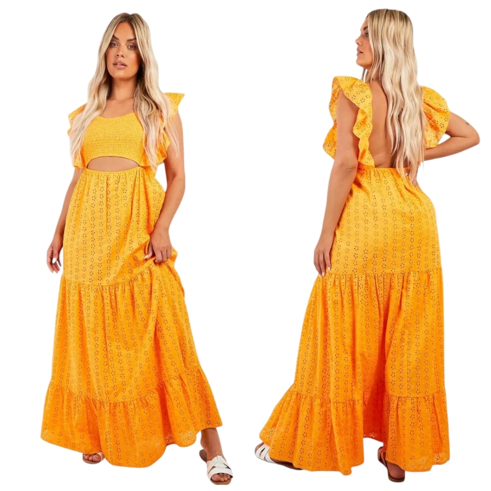 ☀️ NT – Beautiful Orange Eyelet Summer Dress | Womens Sz 12 Cutout Detail/Back